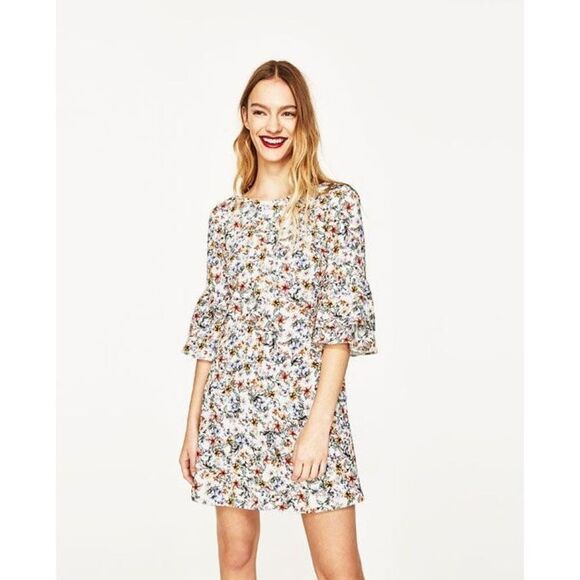 ✨Zara LADIES BELL SLEEVE FLORAL PRINT MINI SZ LARGE DRESS✨ - Picture 2 of 10